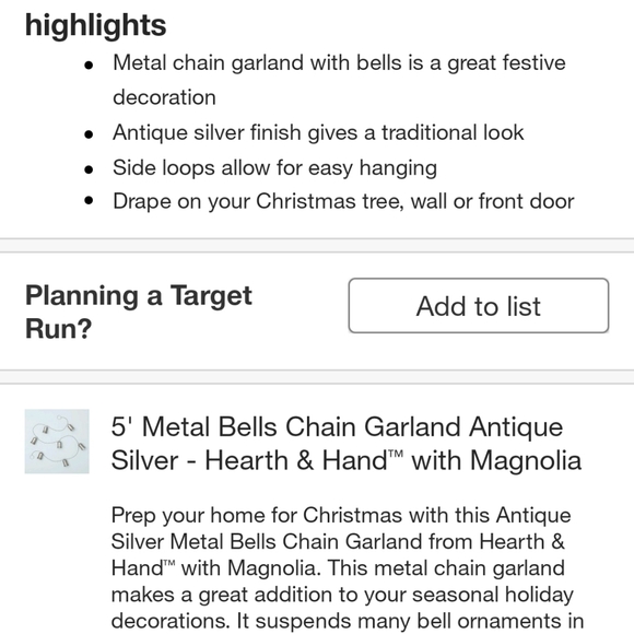 5' Metal Bells Chain Garland Antique Silver - Hearth & Hand with Magnolia - Picture 6 of 10